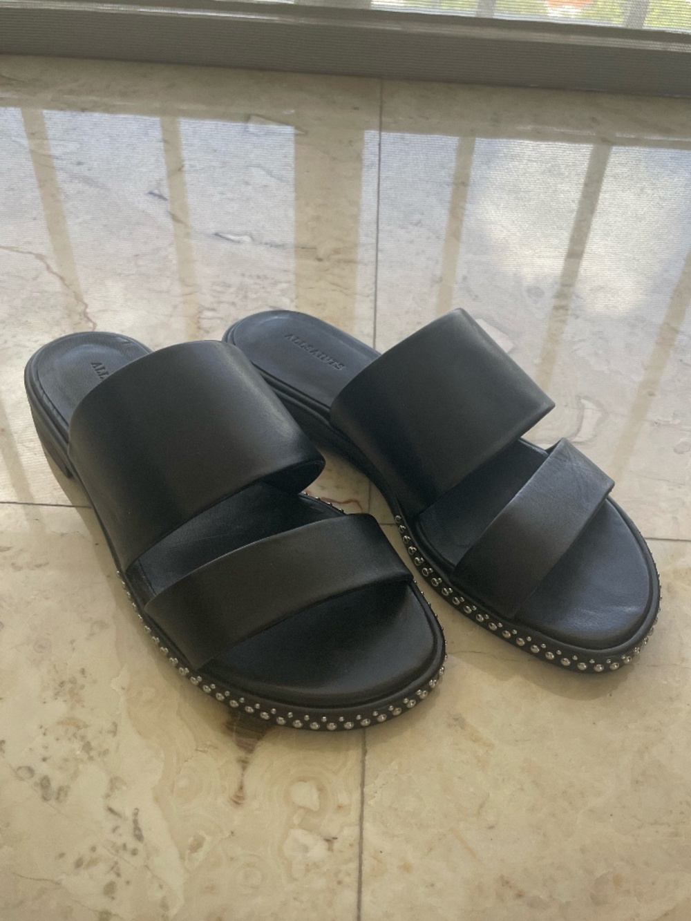 All Saints - Black Leather Sliders